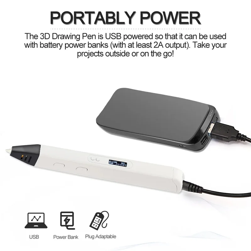 Imagem -06 - Paint Pen com Display Oled para Crianças Caneta de Impressão Controle de Velocidade Stepless Ajuste de Temperatura Pla Abs Filamento 9m Presente Faça Você Mesmo 175 Milímetros 3d