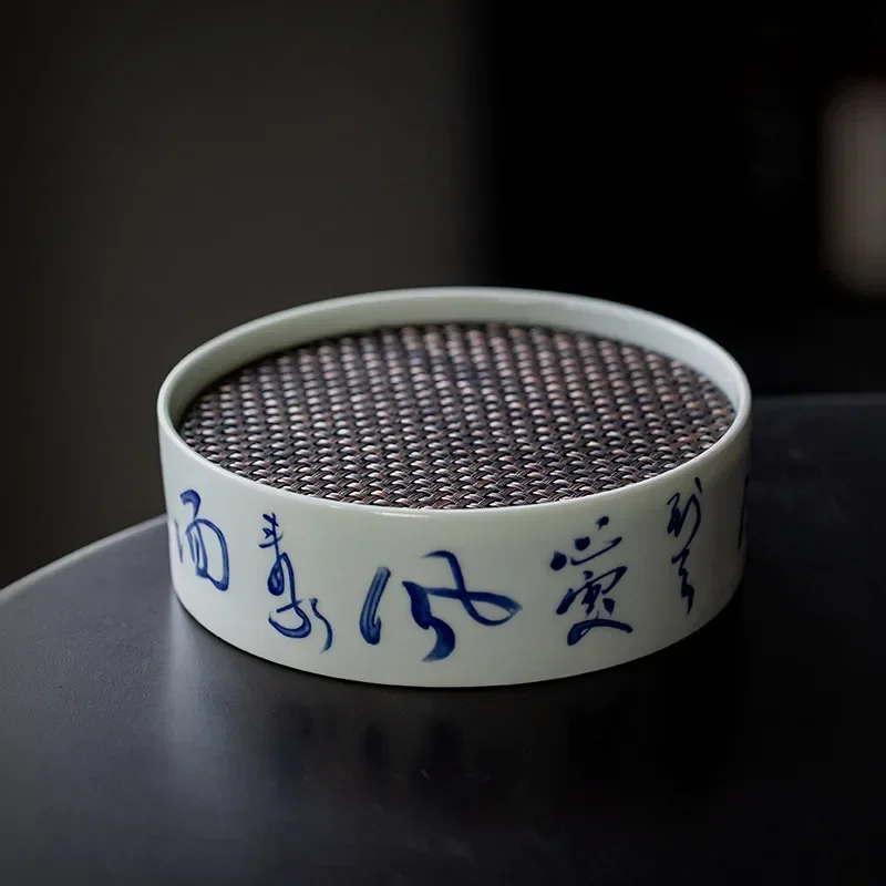 Théière en céramique 731W, style antique, motif poème de l'ombre sur bambou, avec couvercle en étain zen, plateforme de trempage à sec pour thé Kung Fu, décoration d'intérieur