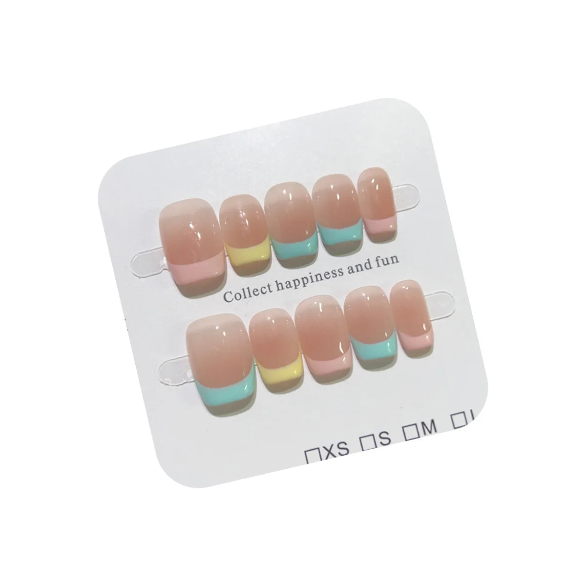 10 قطعة اليدوية قصيرة عارية اللون اضغط على الأظافر النمط الفرنسي حافة ملونة تصميم الحلو لطيف الأظافر وهمية يمكن ارتداؤها أظافر صناعية نصائح #6