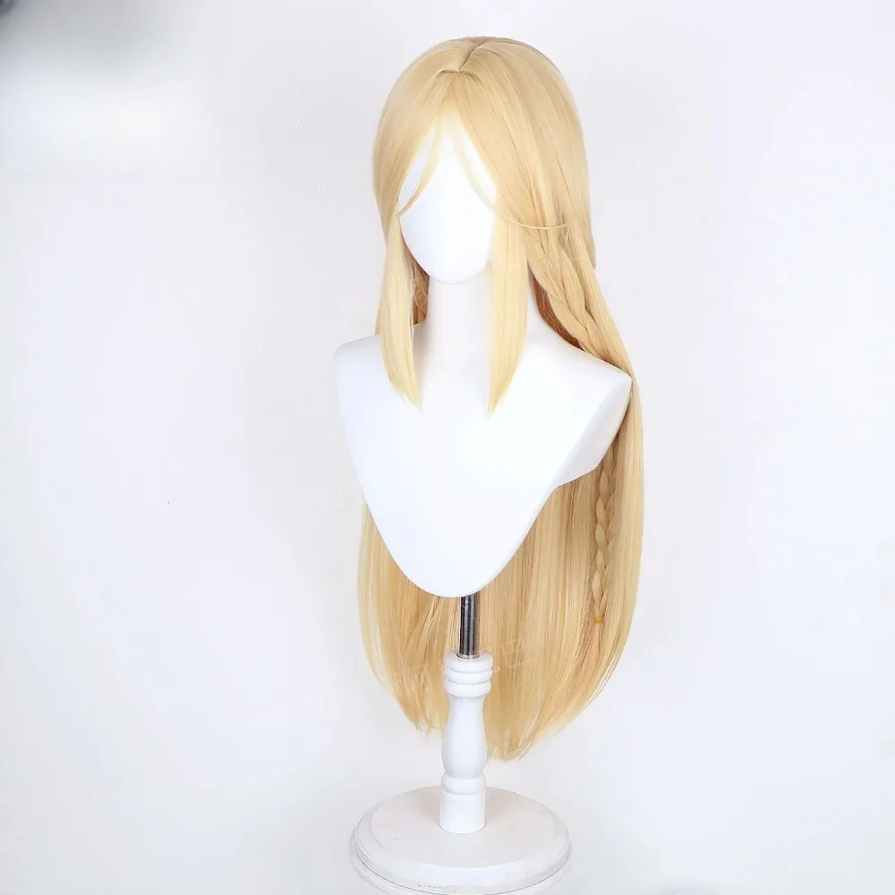 Wuthering Waves의 Kathya 코스프레 가발 - 라이트 블론드 롱 스트레이트 헤어(땋은 머리 포함) 시뮬레이션된 두피 애니메이션 의상 가발