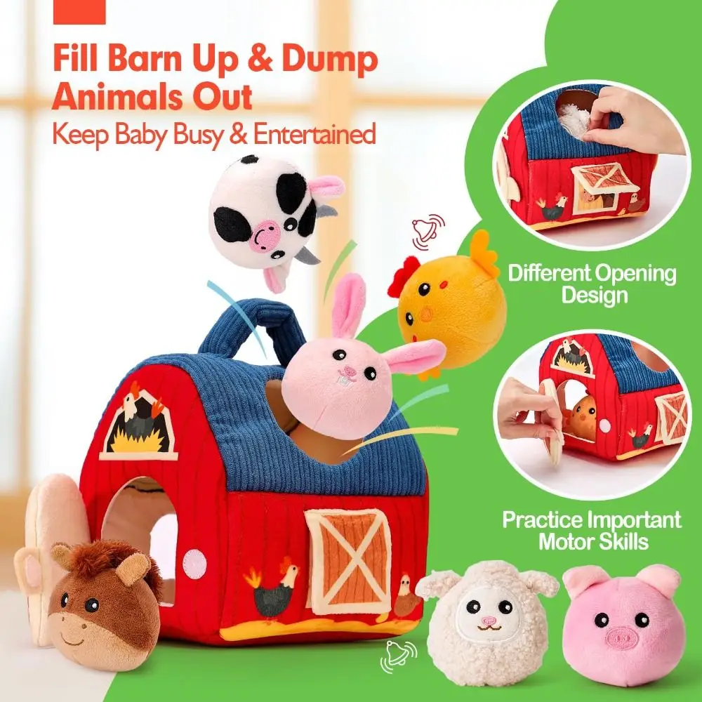 

Plush Baby Toys 6-12 Months Barn with Stuffed Farm Animals Sound Montessori Toy Interactive Baby Sensory Toys Infants Toddlers