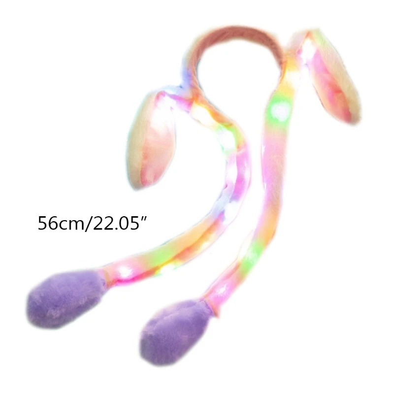 Women Girls Cute LED Light Up Rabbit Headband with Airbag Moving Ears Children Bunny Long Plush Toy Hair Hoop Photo Prop