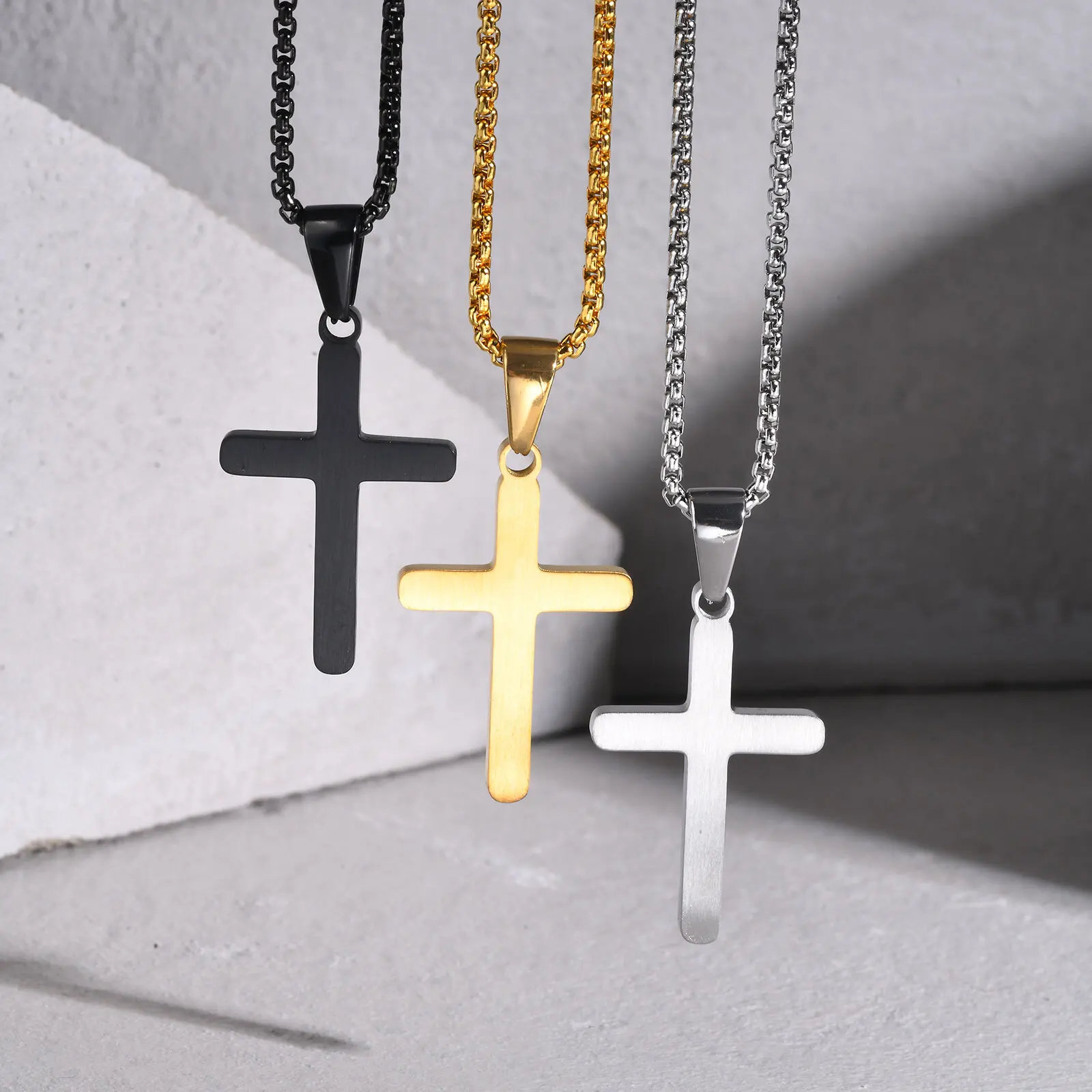 Vnox Basic Simple Cross Necklaces for Men Boys, Matte Surface Plain Cross Pendant, Religion Faith Collar Jewelry