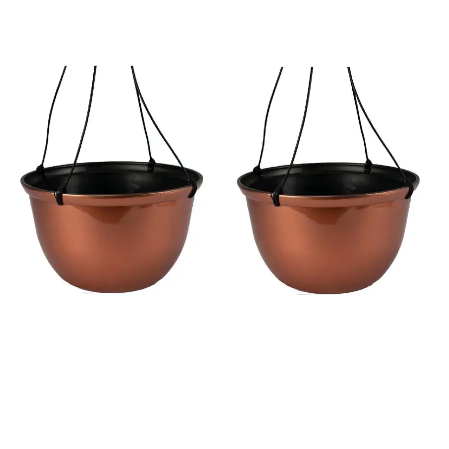 

Companies 11 Inch Hanging Metallic Planter Round Hanging Basket for Indoor Outdoor Plants, Copper Pack of 2