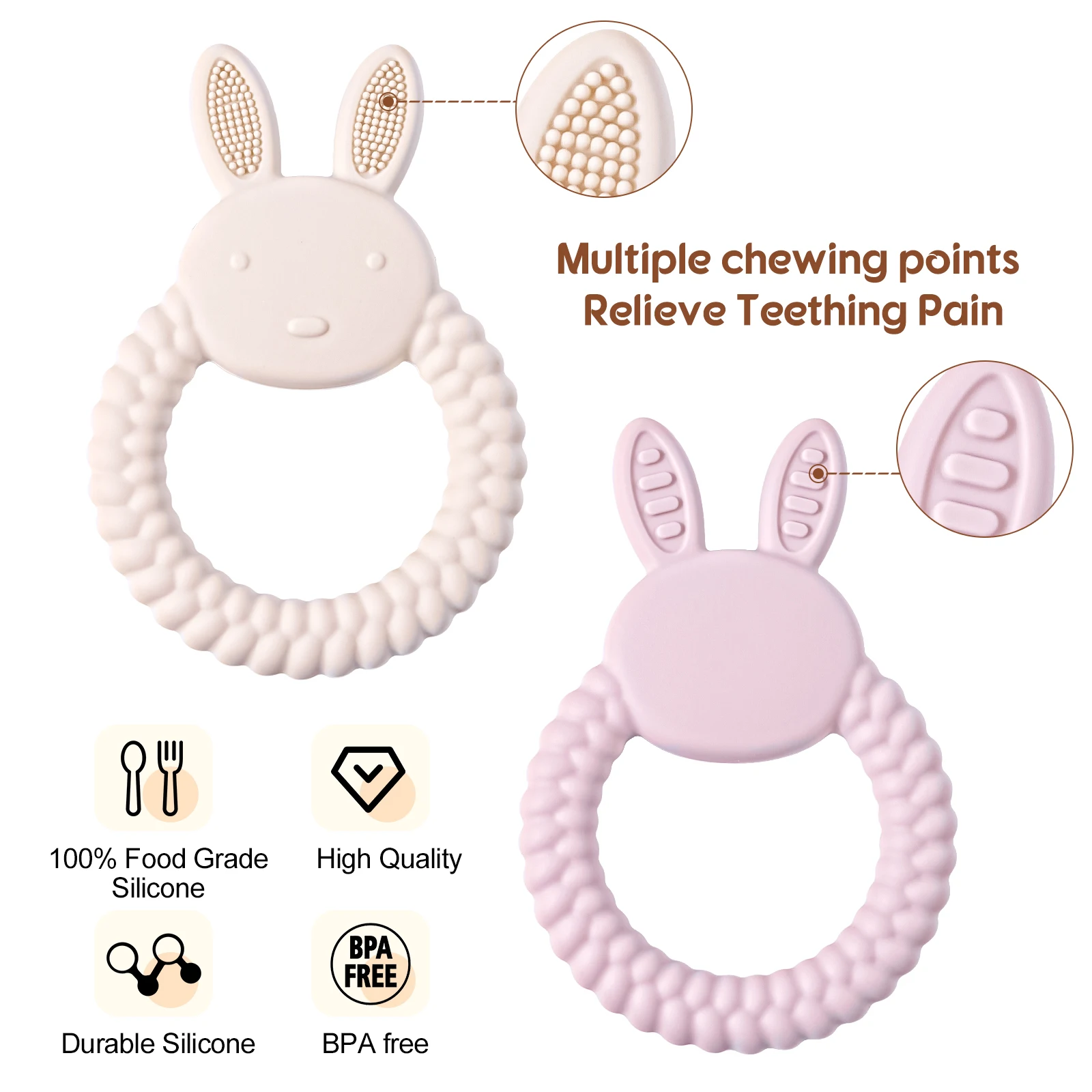 1 Baby Teether Silicone Toy Free of Bisphenol A Cartoon Rabbit Care Teething Gift Baby Health Grinding Neonatal Chewing Toy