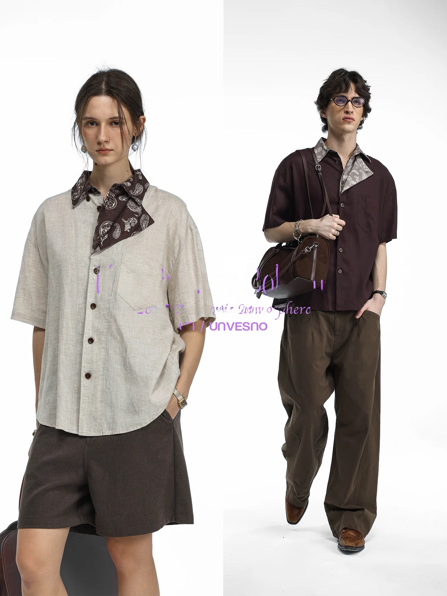 

UnvesnoUN Mixed Fiber Shirt Double Button Middle Age Flax Lyocell Blend Casual Fashion Urban Style Short Sleeve Men's Shirt