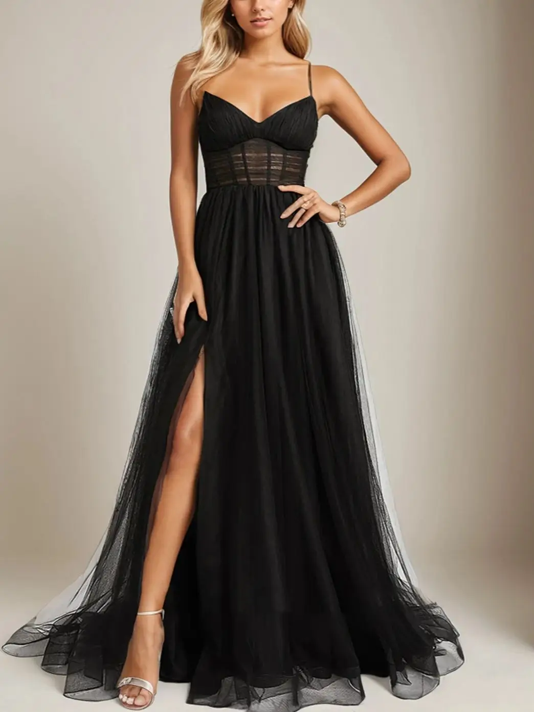 

Сексуальное платье трапециевидной формы для выпускного вечера на тонких бретельках без рукавов плиссированное тюлевое платье со шлейфом и высоким разрезом свадебное платье для гостей 2025 бесплатно по индивидуальному заказу