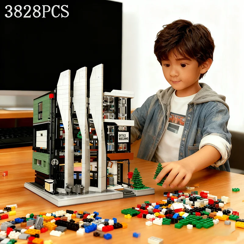 3828PCS Kinder Puzzle Bausteine Spielzeug Büro Gebäude MOC Modell Blöcke Kreative Street View Haus Montage Ziegel Spielzeug Geschenke