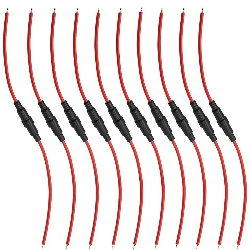 10PCS Inline Screw Type Glass Fuse Holder with 16AWG Wire for 5×20mm Fuse Rated 13A Automotive Wiring Harness Fuse Socket