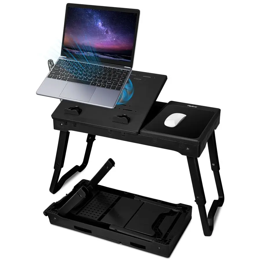 

Laptop Table, Portable Bed Notebook Desk, Height Adjustable Laptop Stand with Cooling Fan LED Light 4 x USB Ports Breakfast Tray