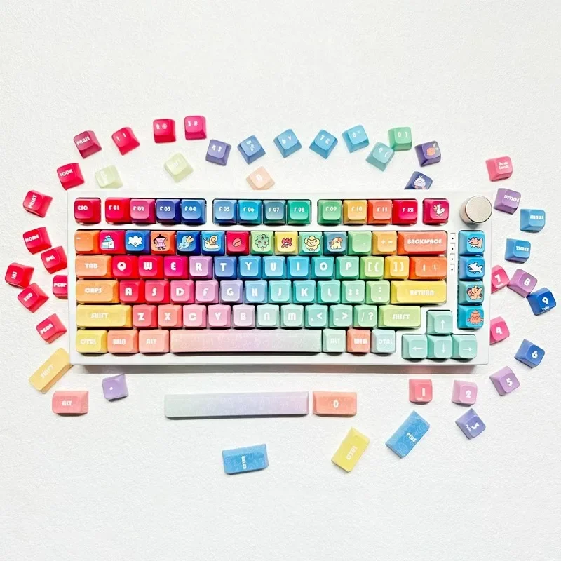 Rainbow Theme Keycaps Set PBT Sublimation XDA Profile Keycaps for Mechanical Keyboard Accessories Custom Creativity Key Caps