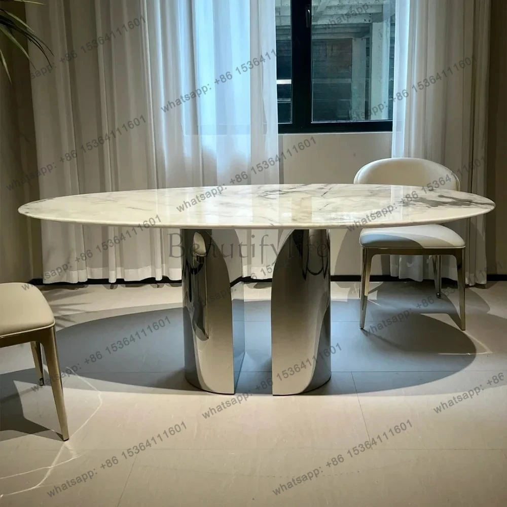 Nordic Natural Marble Oval Dining Table Household Minimalist Design Dining Table