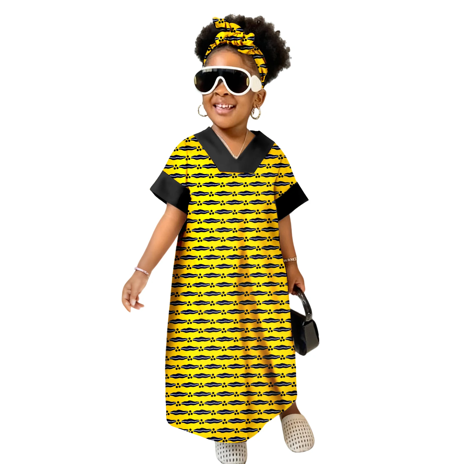 فستان أفريقي للأطفال الصغار للفتيات Dashiki Outfit Kente ملابس مطبوعة فستان أنقرة طويل للحفلات #6