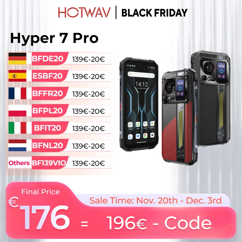 HOTWAV Hyper 7 Pro 5G هاتف متين 200MP 6.6 ''FHD + 120 هرتز الهاتف المحمول 16GB 256GB 10800mAh 33W الهاتف الذكي أندرويد 14 الهاتف المحمول