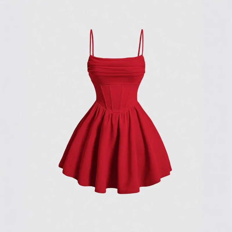 

French Style Slim Backless A-Line Dress Sexy Square Collar Sleeveless Mini Dresses Y2k Women Summer Fashion Vestidos New Платье