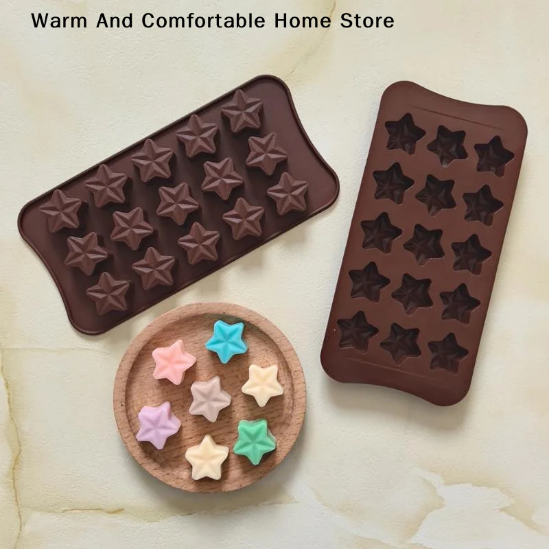 【W】1PC 15-Cavity Five-Pointed Star Silicone Chocolate Mold Creative Jelly Ice Cube Mold Christmas Candy DIY Home Baking Mold