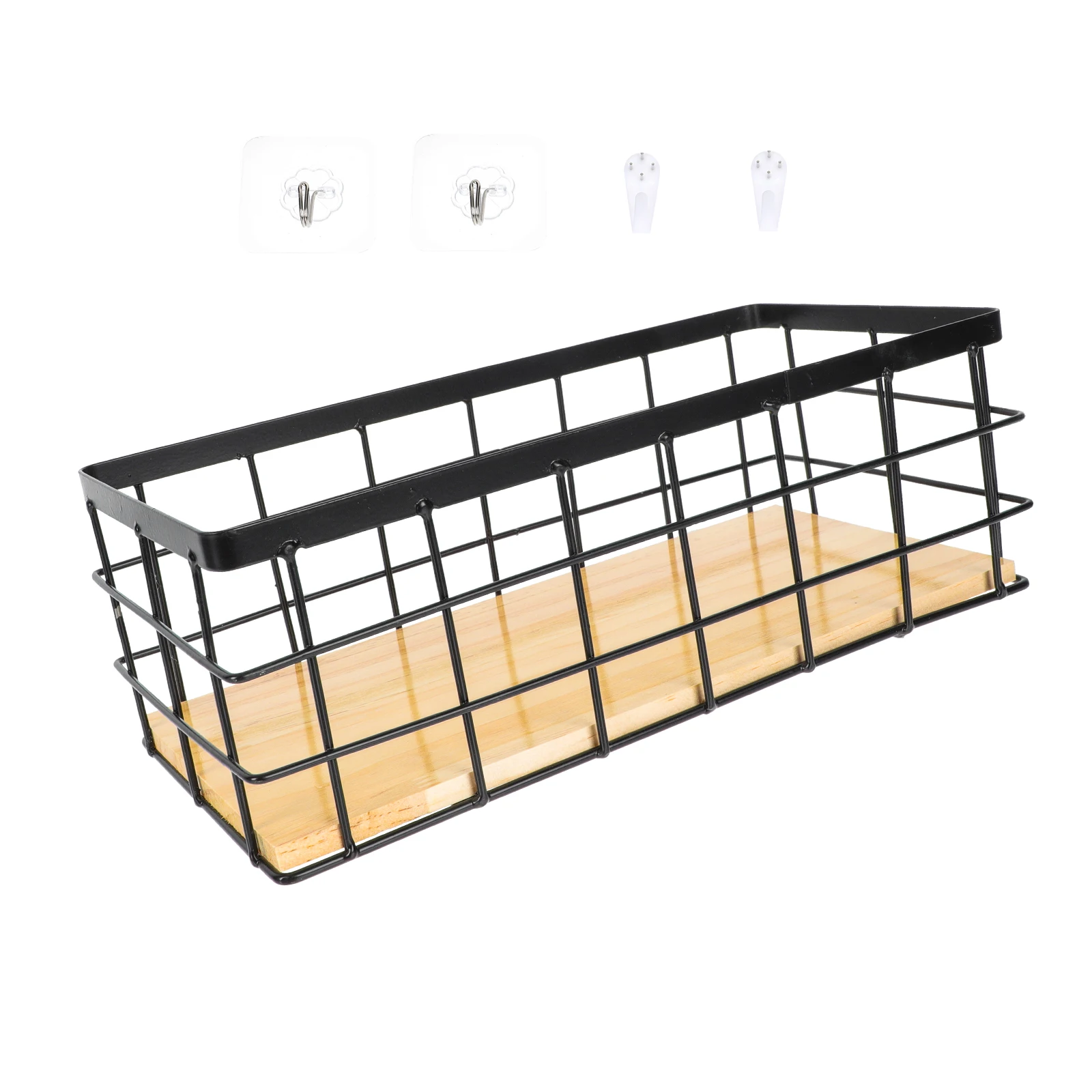 

1 set Iron Storage Basket Black 29x13x10cm Wall Mounted Hollow Container Organizing Desktop Sundries Rack Easy Clean
