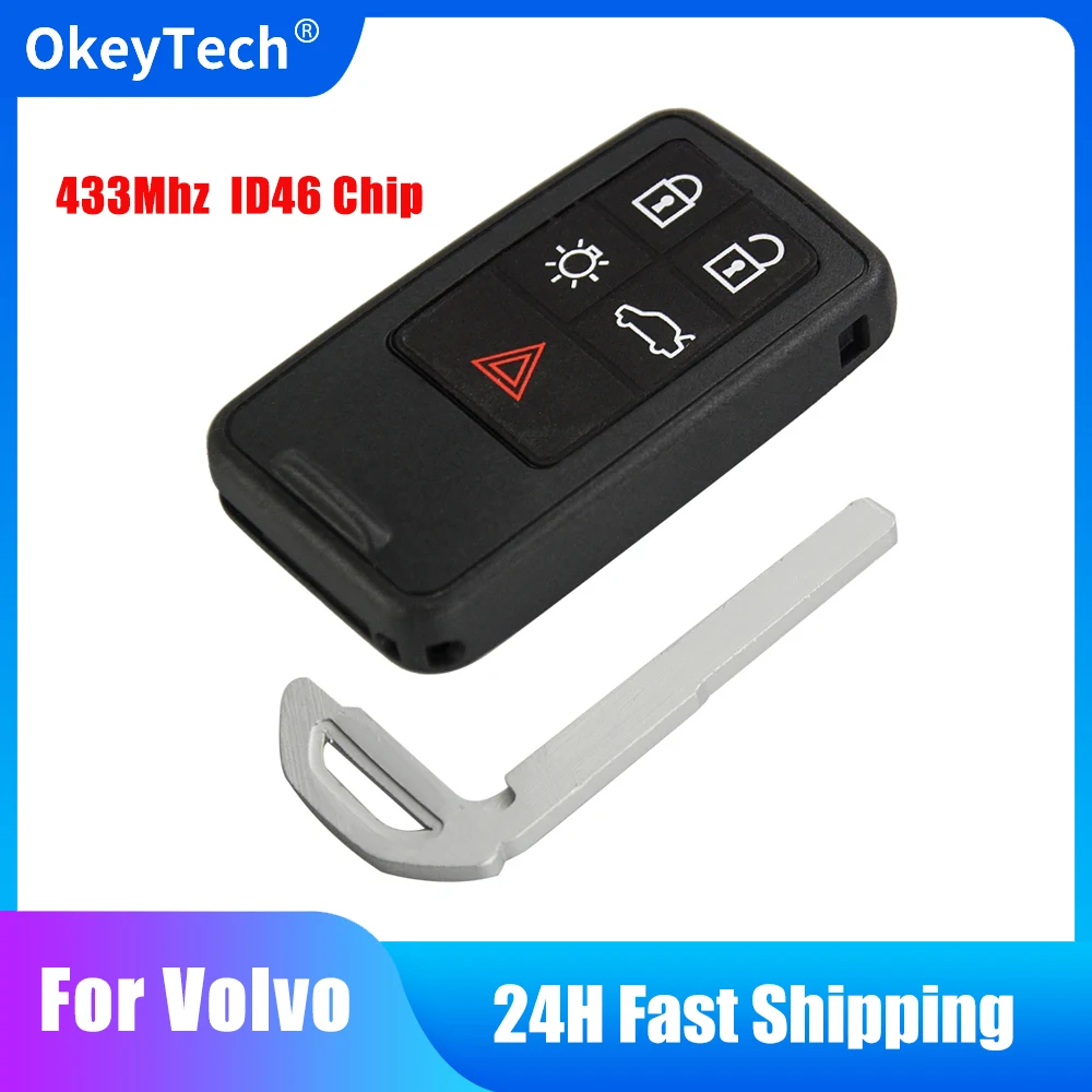 

OkeyTech for Volvo S60L XC60 S80L S80 V60 V40 433Mhz ID46 Chip Smart Remote Control Car Key 5 6 Button Insert Emergency Blade