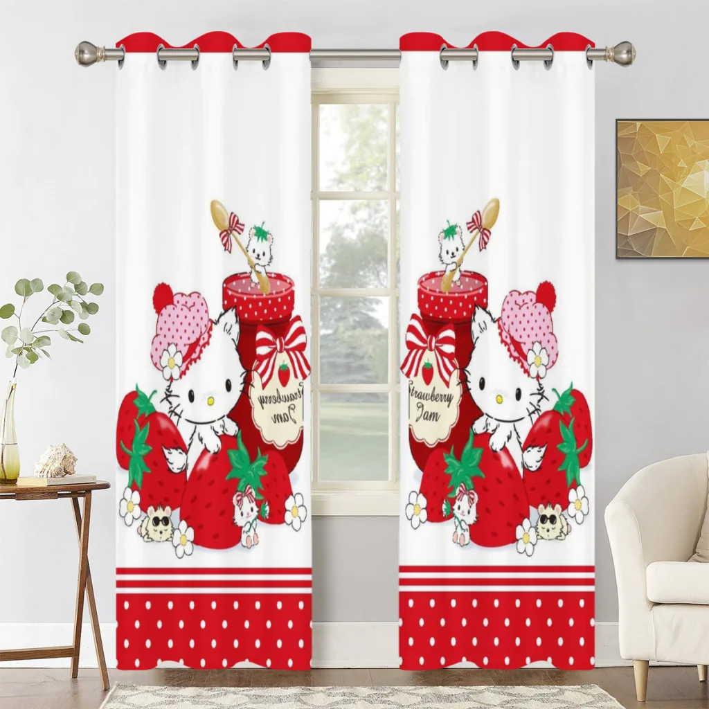 

Cute Anime Sanrio Hello Kitty Kawaii Shading Curtains for Living Room Decoration Window Curtain 2 PC