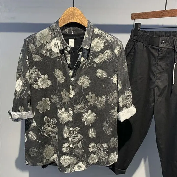 Vintage Fashion Casual Handsome Printing Cool Popularity Refreshing Loose Comfortable Skin Friendly Men's Shirts Summer 2024