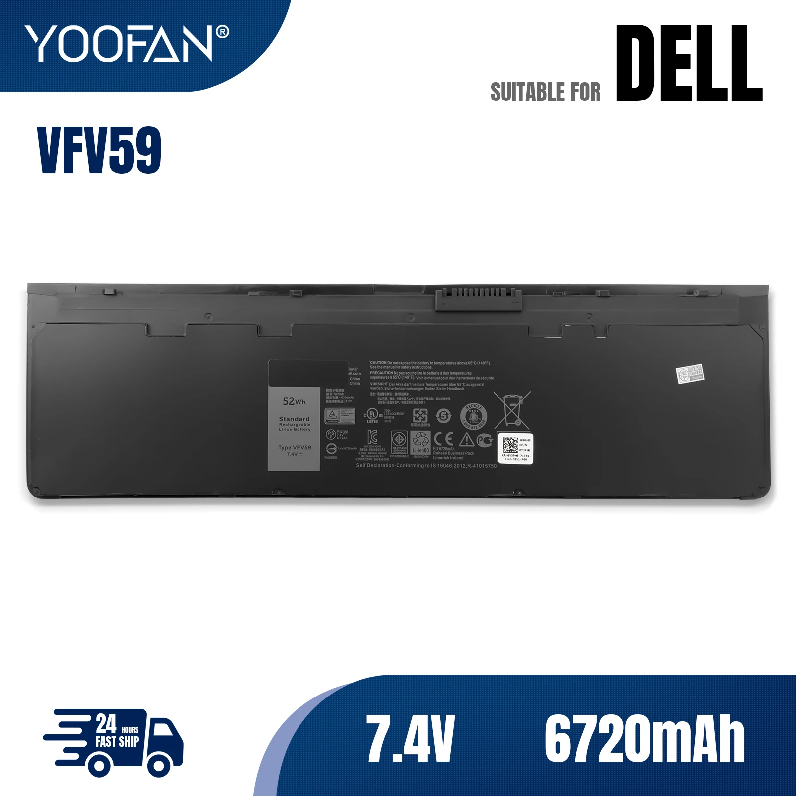 yoofan bateria do portatil para dell latitude e7240 serie e7250 0w57cv wd52h f3g33 74v 52wh kwffn w57cv gvd76 01