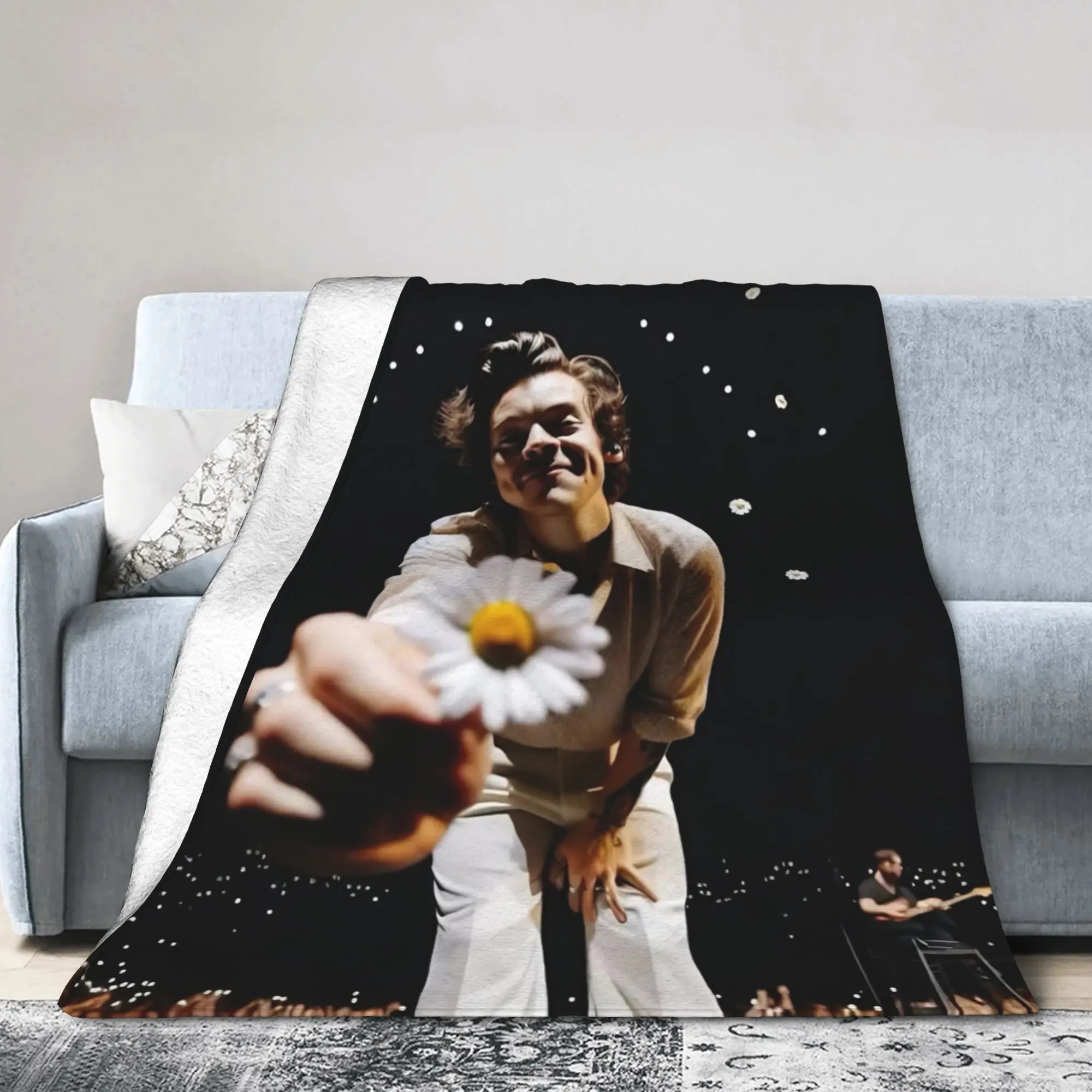 Kiss All The Time Album Knitted Blanket Flannel Harrys Singer Styles Ultra-Soft Throw Blanket for Bedroom Sofa Bedroom Quilt