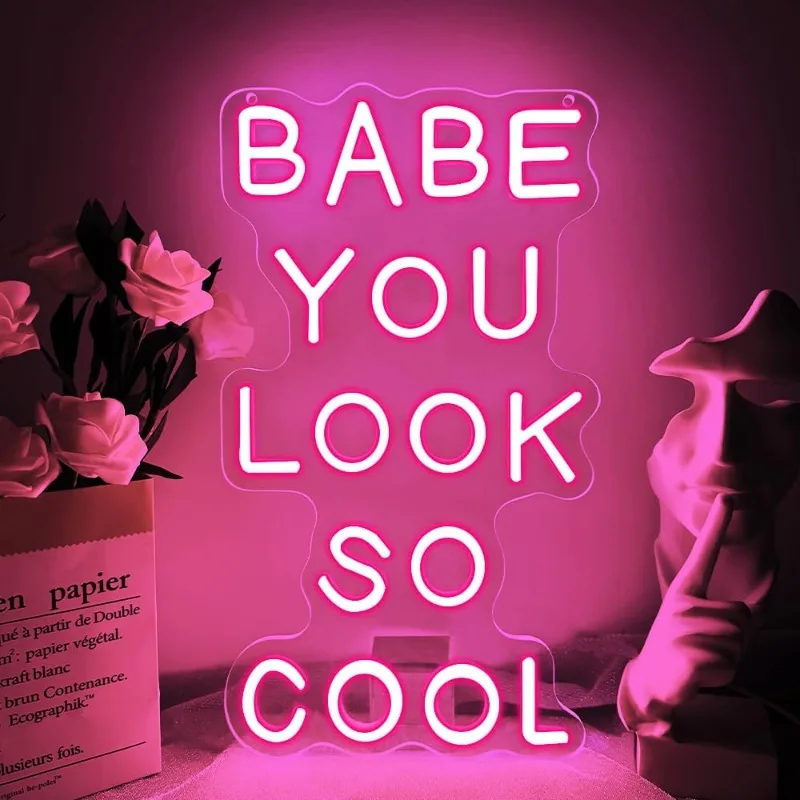 

Неоновая вывеска «Babe You Look So Cool», розовая светодиодная лампа с регулируемой яркостью для декора стен, подарок для мальчиков, подростков и мужчин, питание от USB