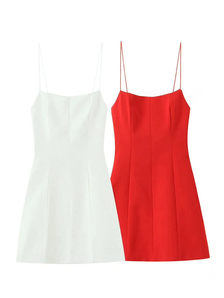 HH mujer nueva moda lazo trasero decoración cremallera sólido Sling vestido verano mujeres Sexy sin mangas espalda descubierta fiesta Mini vestido