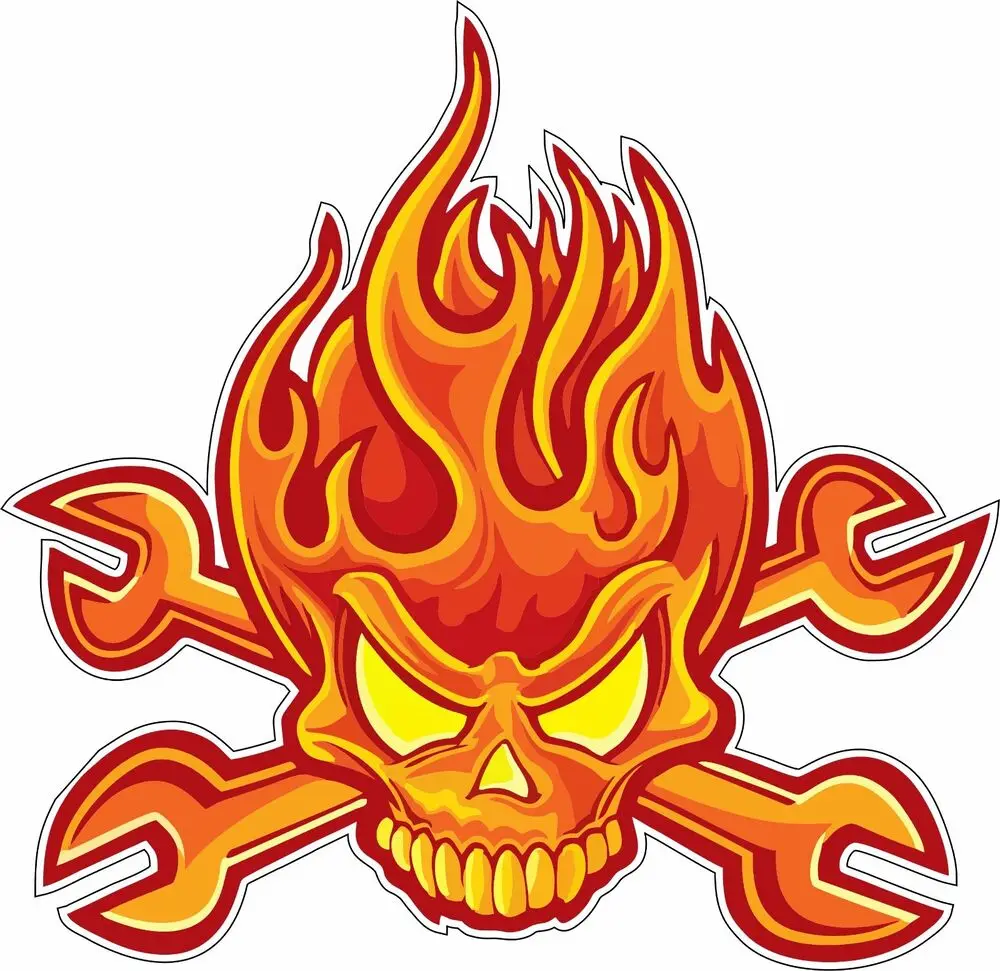 Skull Flame Wrench Mechanical Bumper Sticker Laptop Car Sign Vinyl Decal Windows Waterproof Cars Accsesories