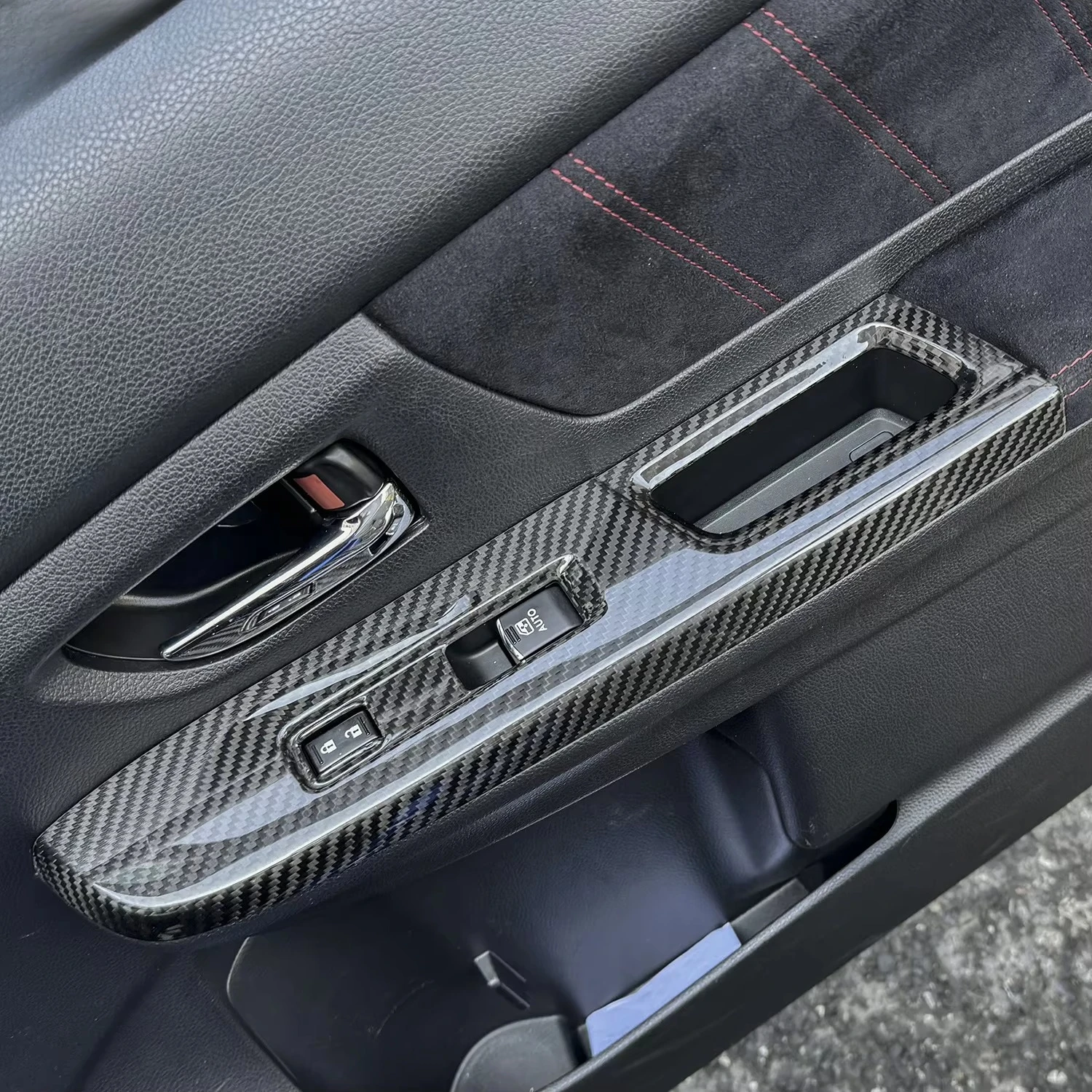 For Subaru WRX STi 2017 Car Interior Accessories Window Rise Lift Switch Button Cover Trim Real Carbon Black 4PCS