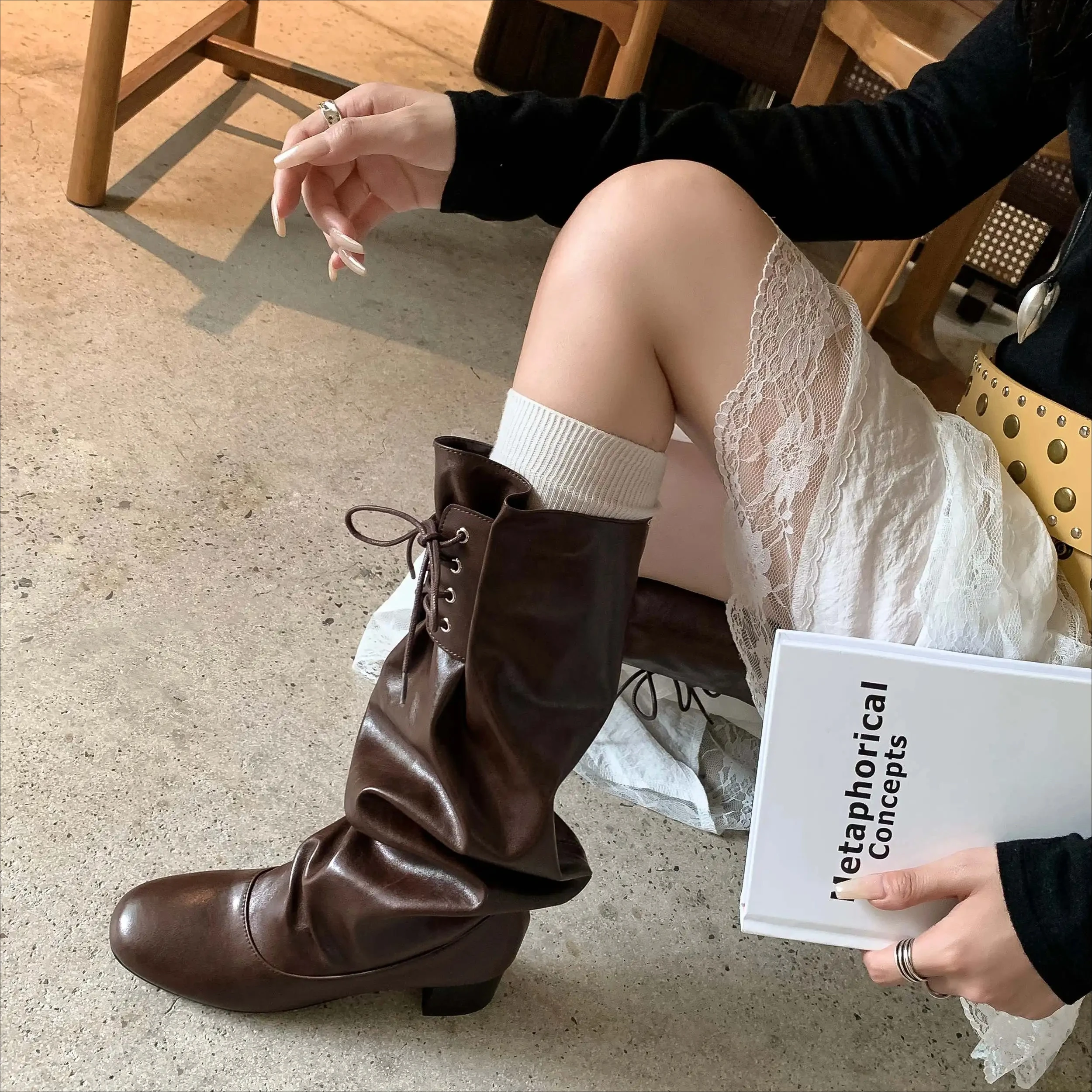 Cow Skin Round Toe Fashion Mod - Women'S Fashion Riding Boots 评论和价格