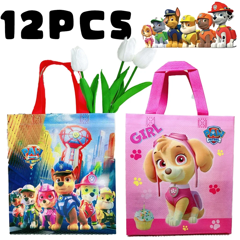 12pcs Paws Patrols Chase Skye Gift Bags Candy Loot Bags Marshall Everest Birthday Party Festival Decor Favor Party Supplies gift