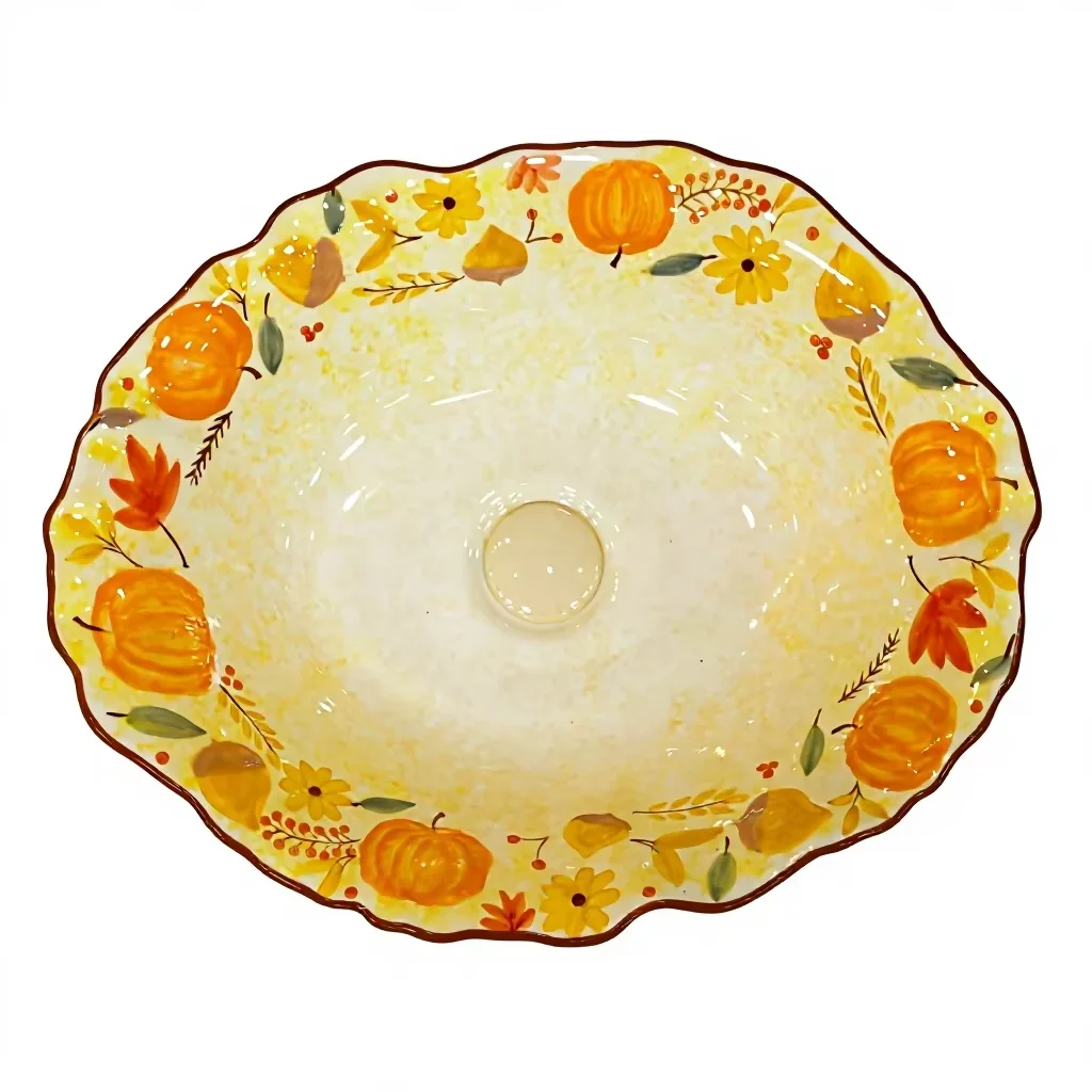 R*#  Modern Pure Relief Hand-Painted Ceramic Art Basin Flower-Shaped Countertop Mounted with Drainer for Hospital Villa Use