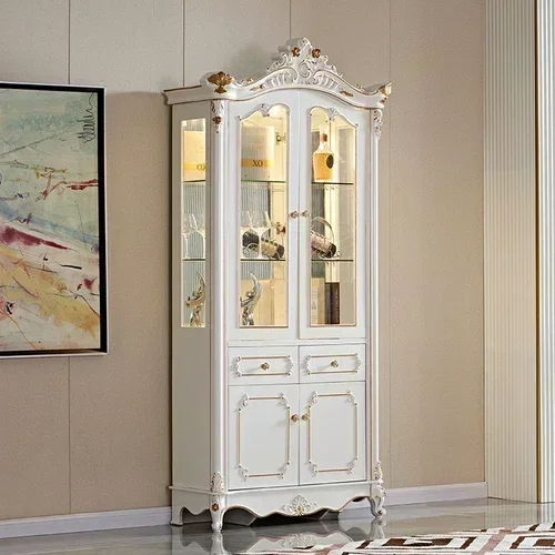 

European-Style Single Door Wine Cabinet Living Room Wall Display Curio Carved Dining White Glass