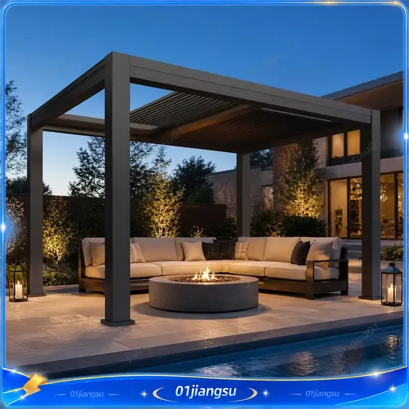 Motorized Aluminum Louvered Pergola Waterproof Bioclimatic Patio Gazebo with Adjustable Roof Outdoor Living System Garden