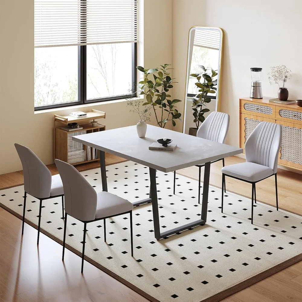 5 Piece Dining Table Set, 42.9 Inch  Kitchen Dining Table and Leather Dining Chairs Kitchen  Room (Table + 4 White Chairs)