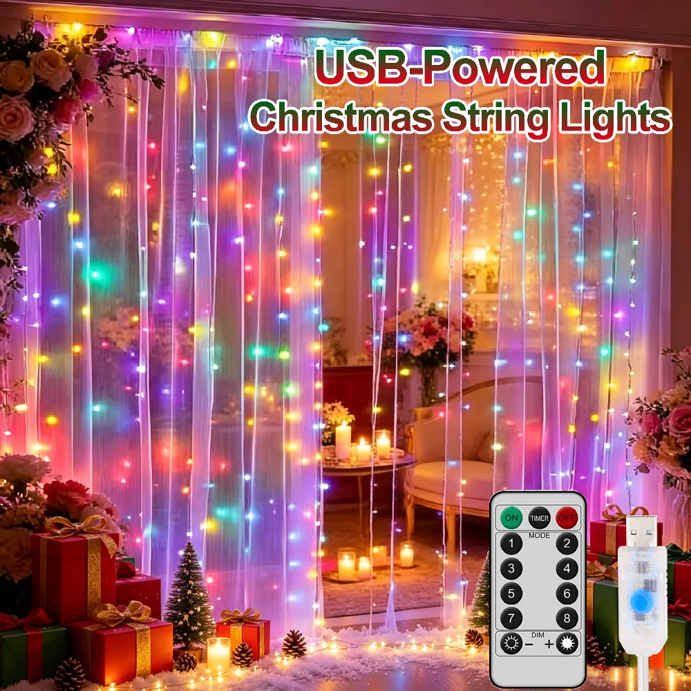 100/200/300LED USB Fairy Curtain Light Perfect for New Year Celebrations Christmas Parties Halloween Festive Decor String Lights