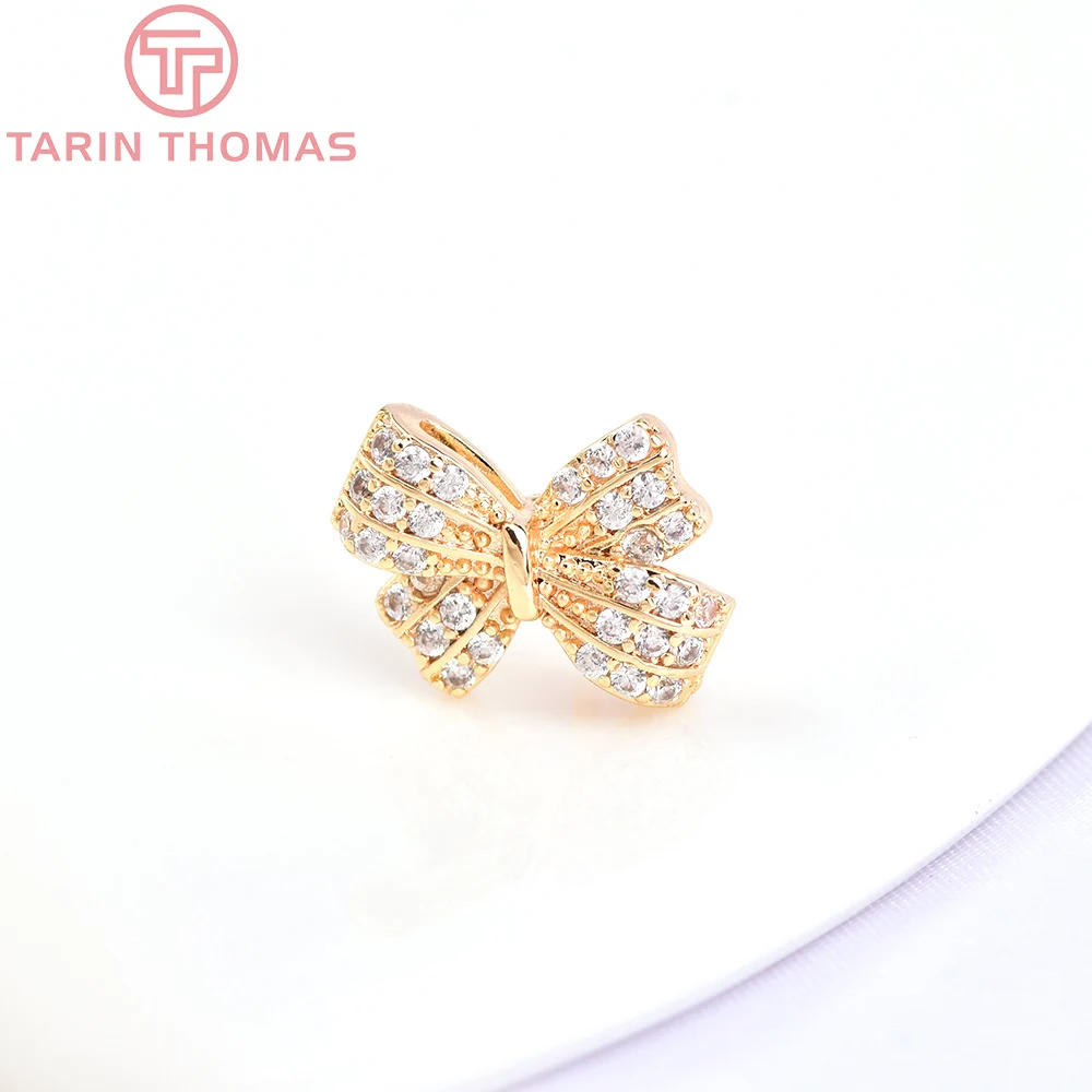 (6139) 2PCS 13x9MM 24K Gold Color Brass with Zircon Bow-Knot Stud Earrings High Quality Jewelry Making Findings Accessories