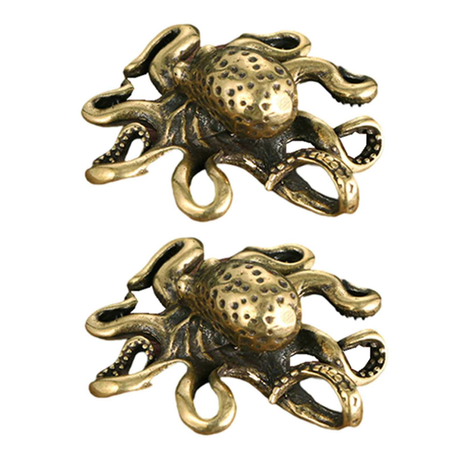 Small Brass Octopus Statue Set – Vintage Desk Decor, Feng Shui Home & Office Ornament, Tea Pet Figurine view 4