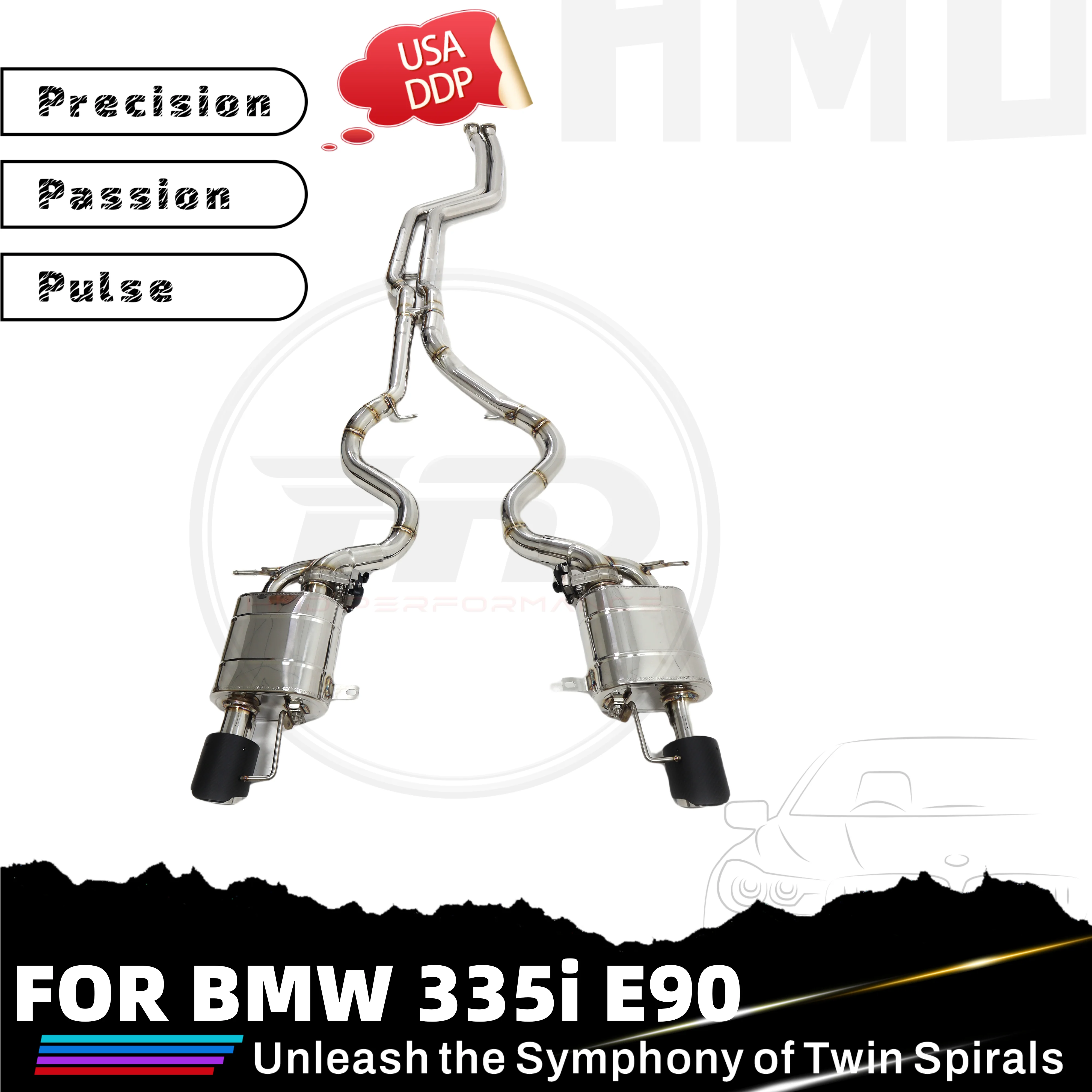 

Средний хвост HMD, полный выхлопной Catback для BMW E90 335i, автозапчасти, глушитель с электронным клапаном, из нержавеющей стали, точно подходит