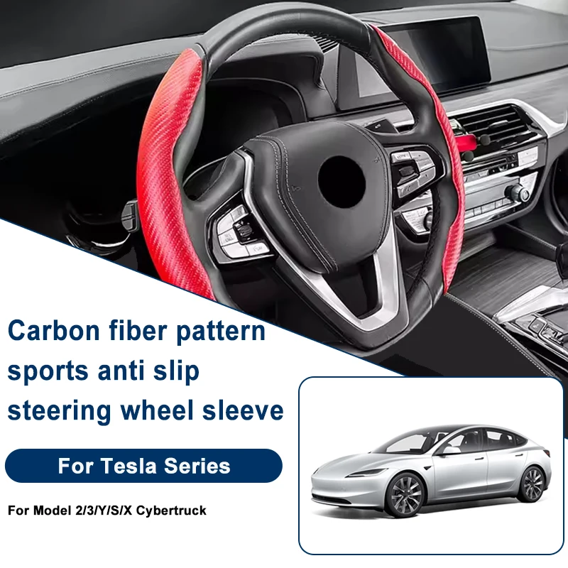 

Carbon Fiber Pattern Steering Wheel Cover, Anti-Slip For Tesla Model 2/3/Y/S/X Cybertruck