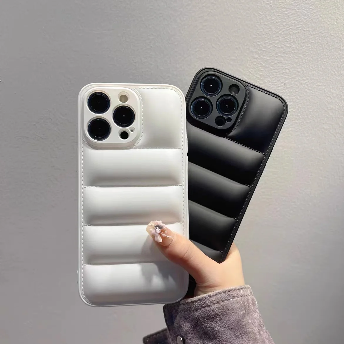عالية الجودة أسفل سترة ماتي الوفير مكافحة الإفلات جراب هاتف آيفون X XS 12 13 11 14 15 16 برو ماكس أسود أبيض غطاء المنتفخ