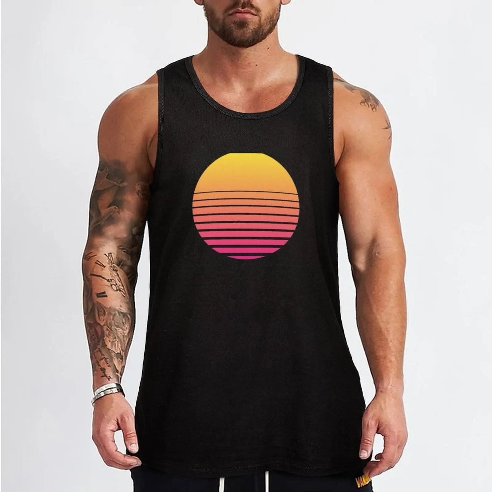 Outrun Retro Sun Tank Top Fitness men clothing Men's clothes luxury style Men's t-shirt