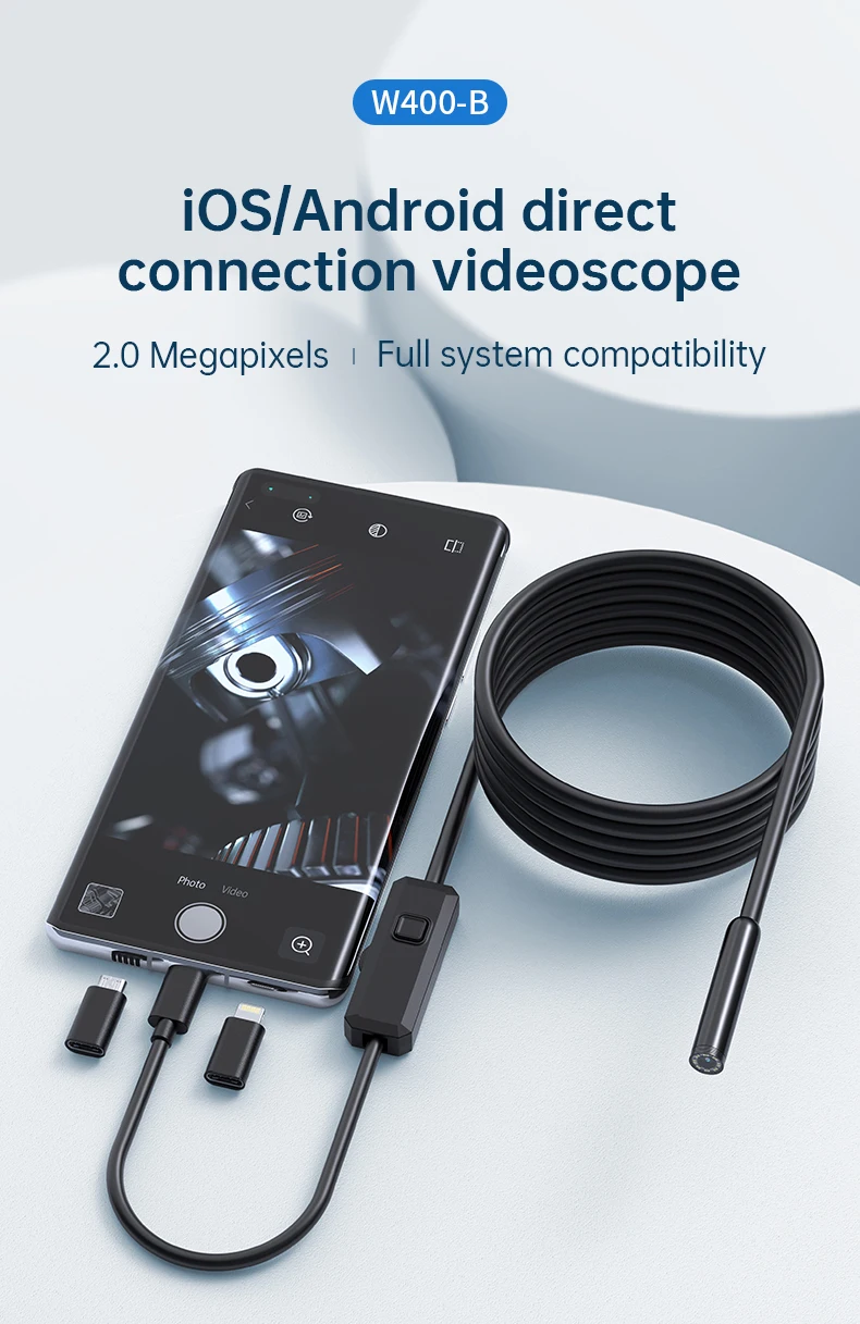 hot selling W400-D Direct Connect Endoscope Camera 7.9mm 5m Rigid Cable Portable Endoscope Camera for IOS /Android Phone