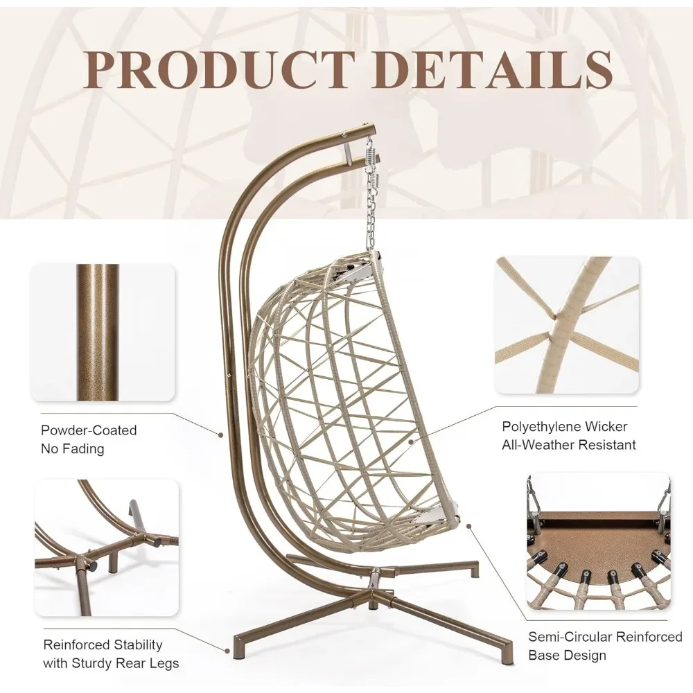 Chaise à œufs à double balançoire avec support, grande chaise de confrontation avec coussins beiges, 2 prêts hypothécaires, intérieur et extérieur, WUNICEF. Jumeaux Basket