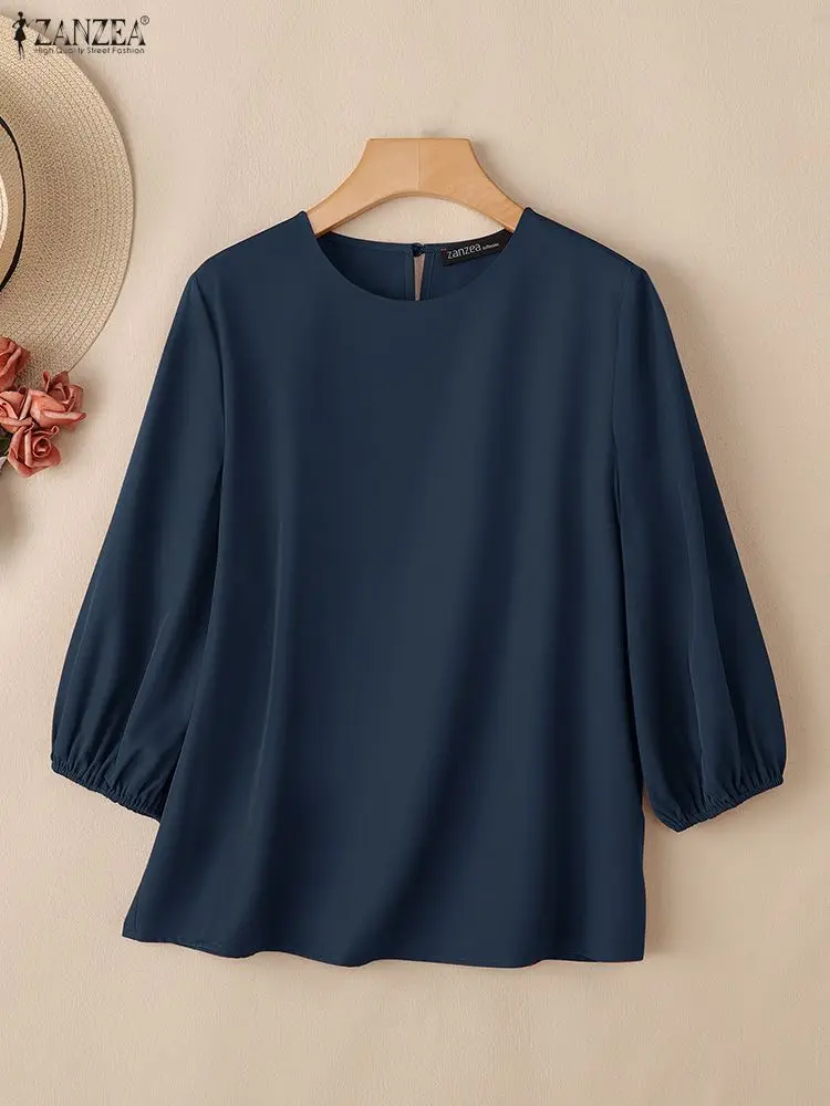 ZANZEA Women Elegant 3/4 Lantern Sleeve Office Blouse 2026 Spring