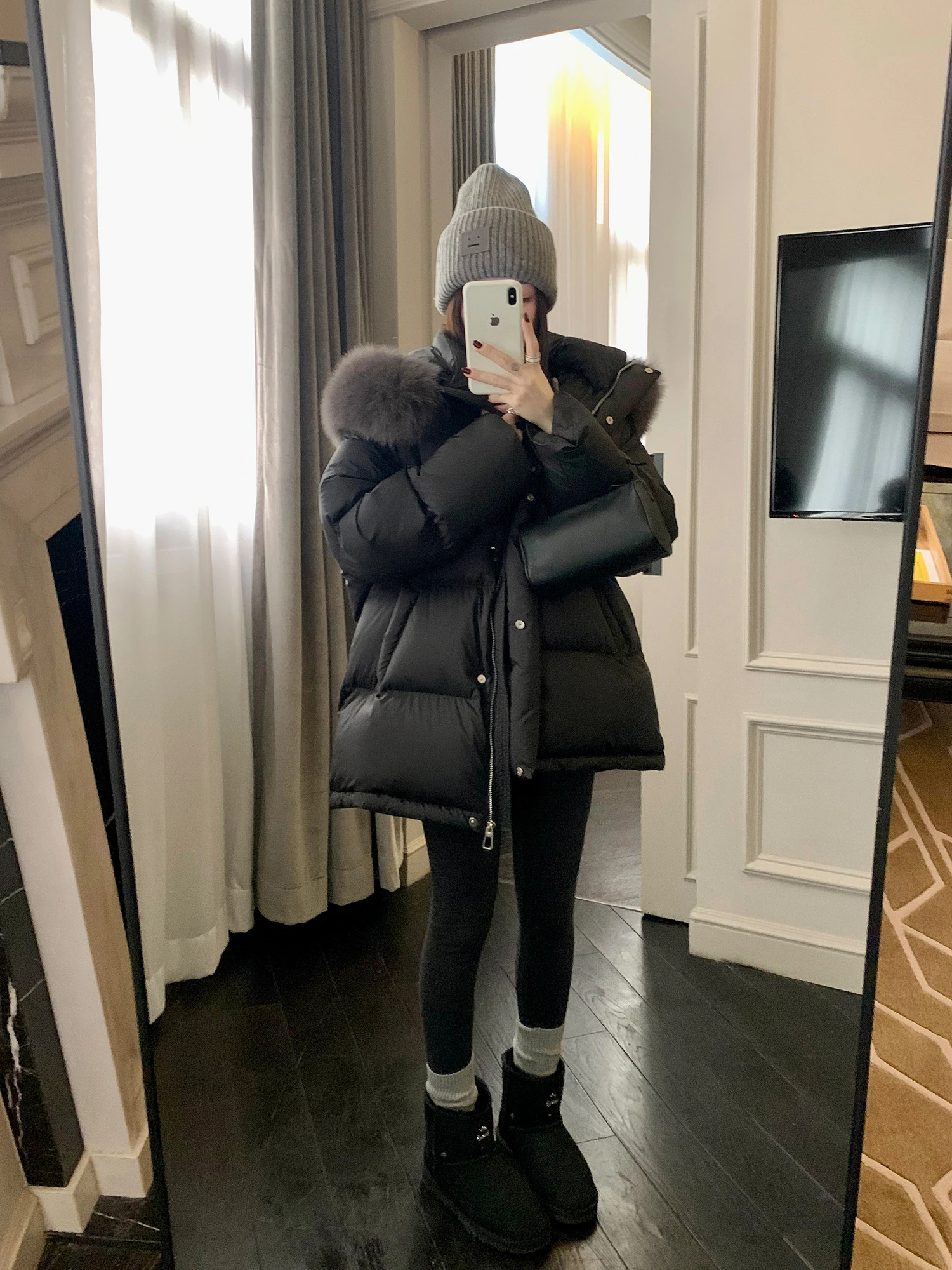 

Bla Hooded down Jaet Women's Thiened Du down Coat Warm Outerwear Long Sve Zipper Closure Mid-Length Winter Coat