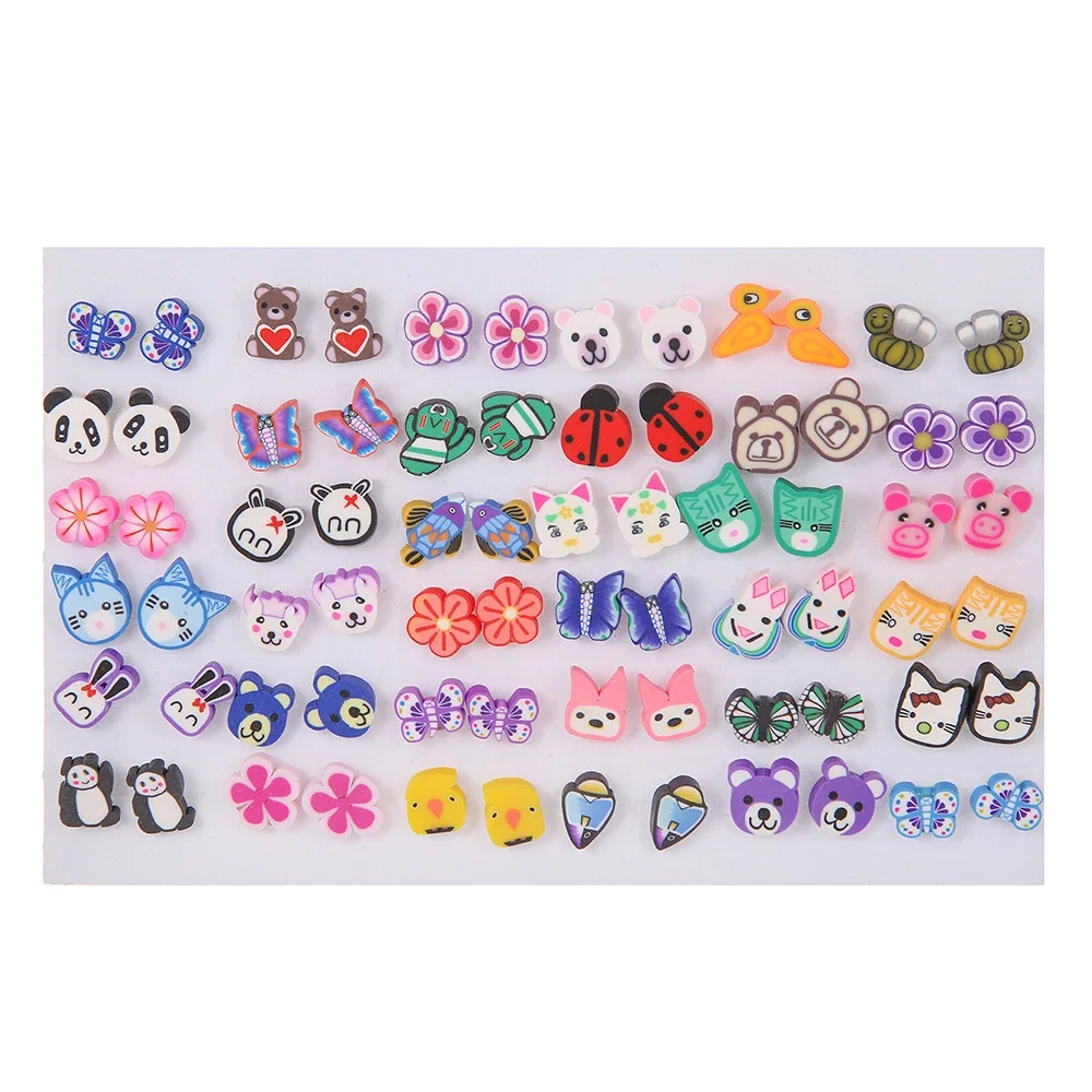 36Pair/lot Multi-style Colorful Cartoon Fruit Animal Geometric Stud Earrings Set For Women Girls Cute Children Ear Jewelry Gifts
