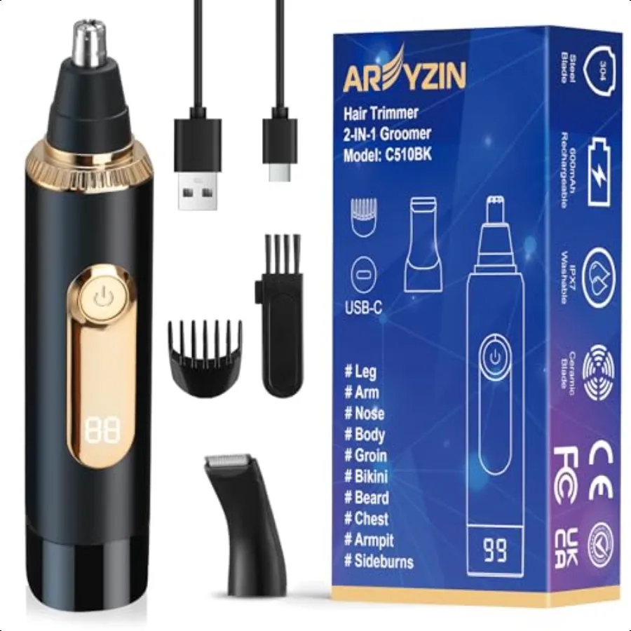 

Ear Nose Hair Trimmer with LED Display for Men Women2 in 1 Painl USB Rechargeable Eyebrow Facial Nose Hair Trimmer Clipper 13 0