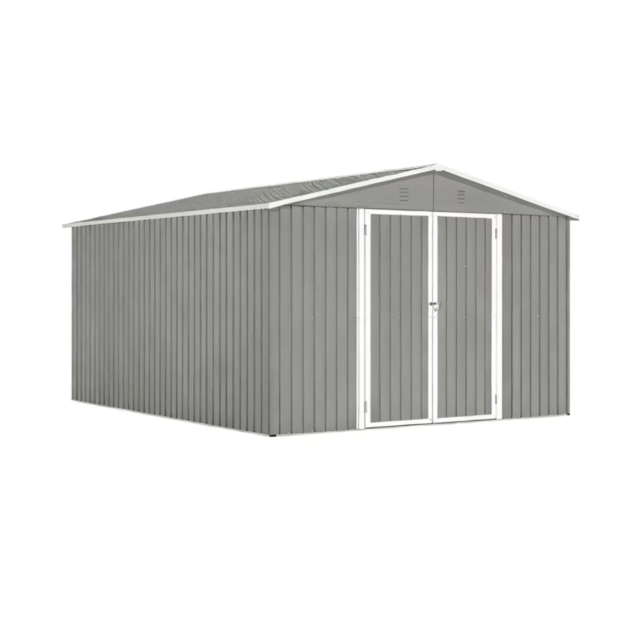 

Наружный навес для хранения вещей 10x12 футов с комплектом напольной рамы, садовый навес из оцинкованной стали, металлические навесы, навес для инструментов с запираемыми дверями, серый